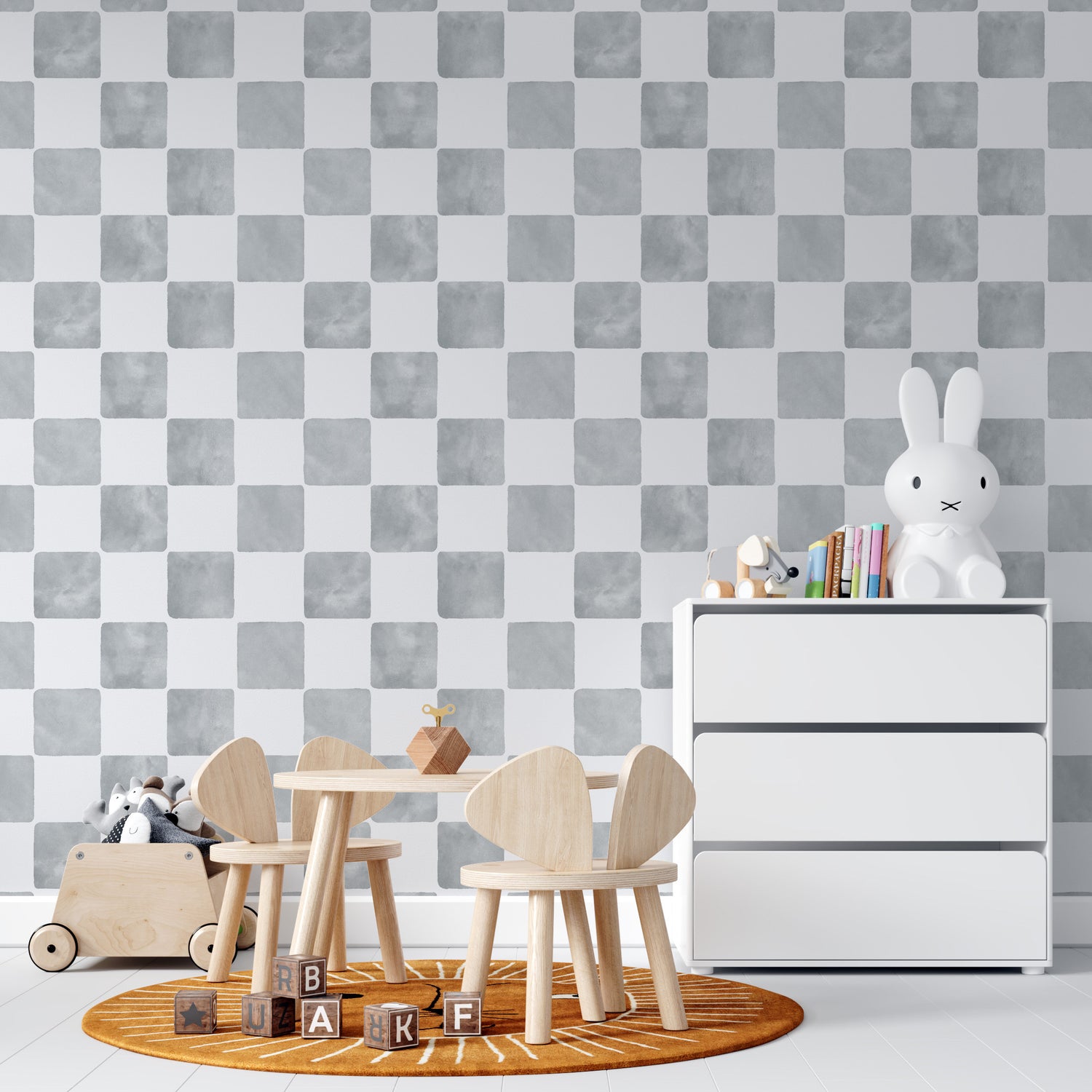 Billys Checkered Wallpaper Repeat Pattern | Blue - Munks and Me Wallpaper