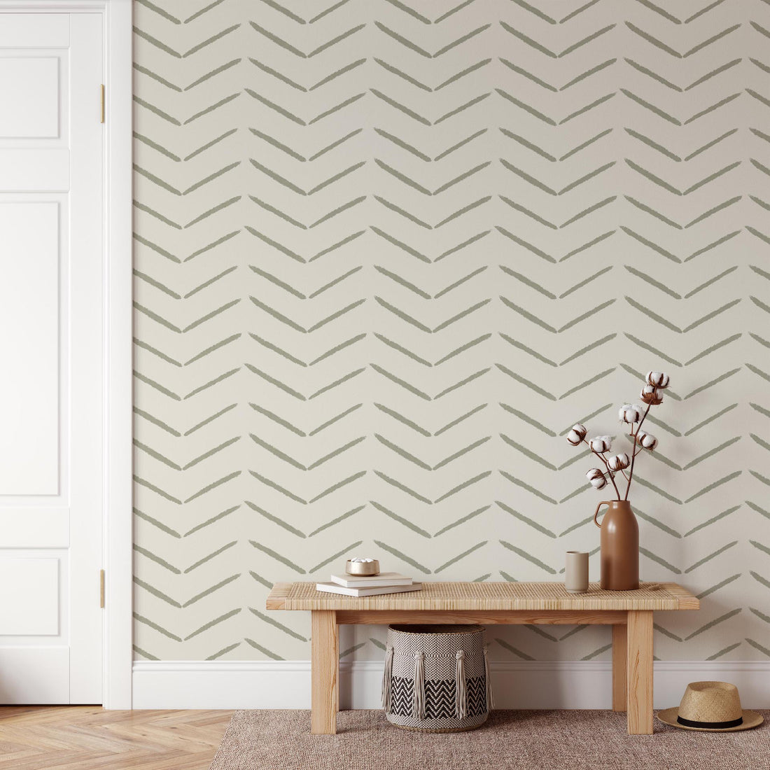 Herringbone Wallpaper Repeat Pattern | Olive - Munks and Me Wallpaper