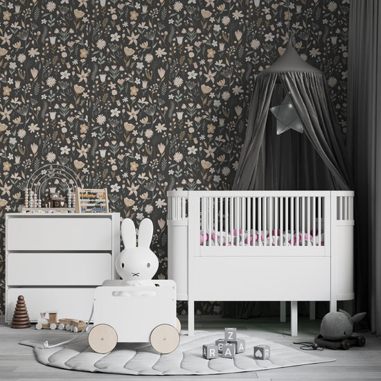 Millie Floral Wallpaper Repeat Pattern | Charcoal - Munks and Me Wallpaper