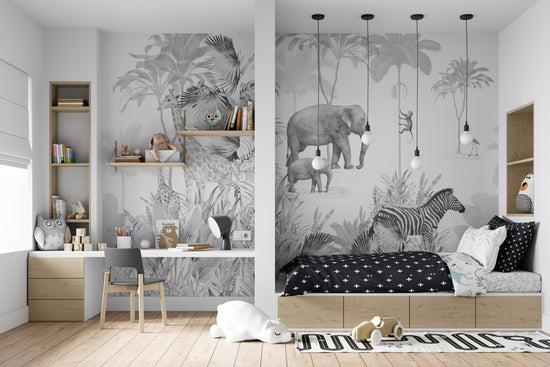Jungle Wallpaper Mural | Monochrome - Munks and Me Wallpaper
