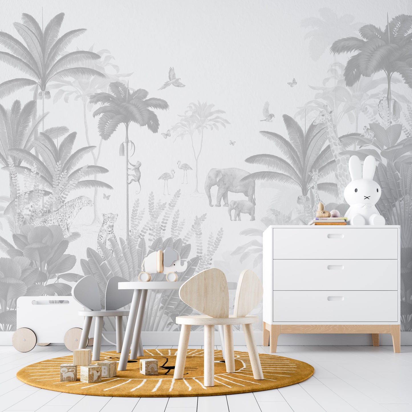 Leopard and Friends Wallpaper Mural | Monochrome - Munks and Me Wallpaper