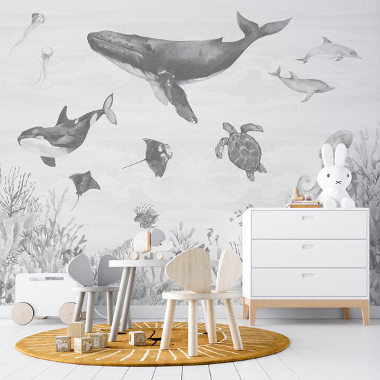Ocean Magic Wallpaper Mural | Monochrome - Munks and Me Wallpaper