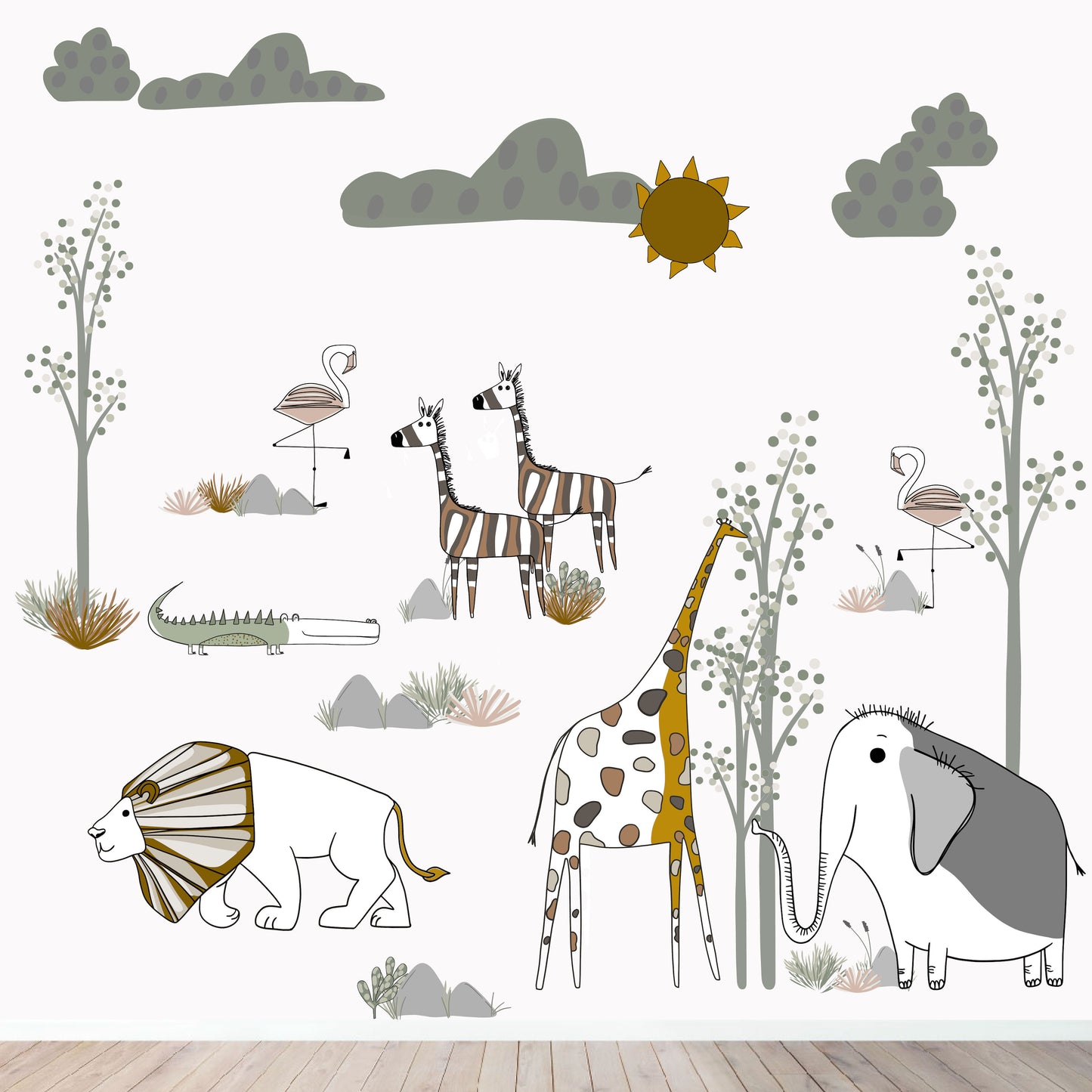 Animated Safari Scene Wallpaper Mural - Munks and Me Wallpaper
