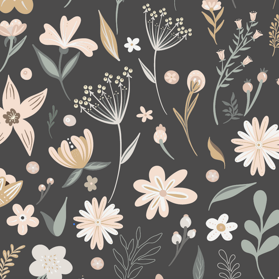 Millie Floral Wallpaper Repeat Pattern | Charcoal - Munks and Me Wallpaper