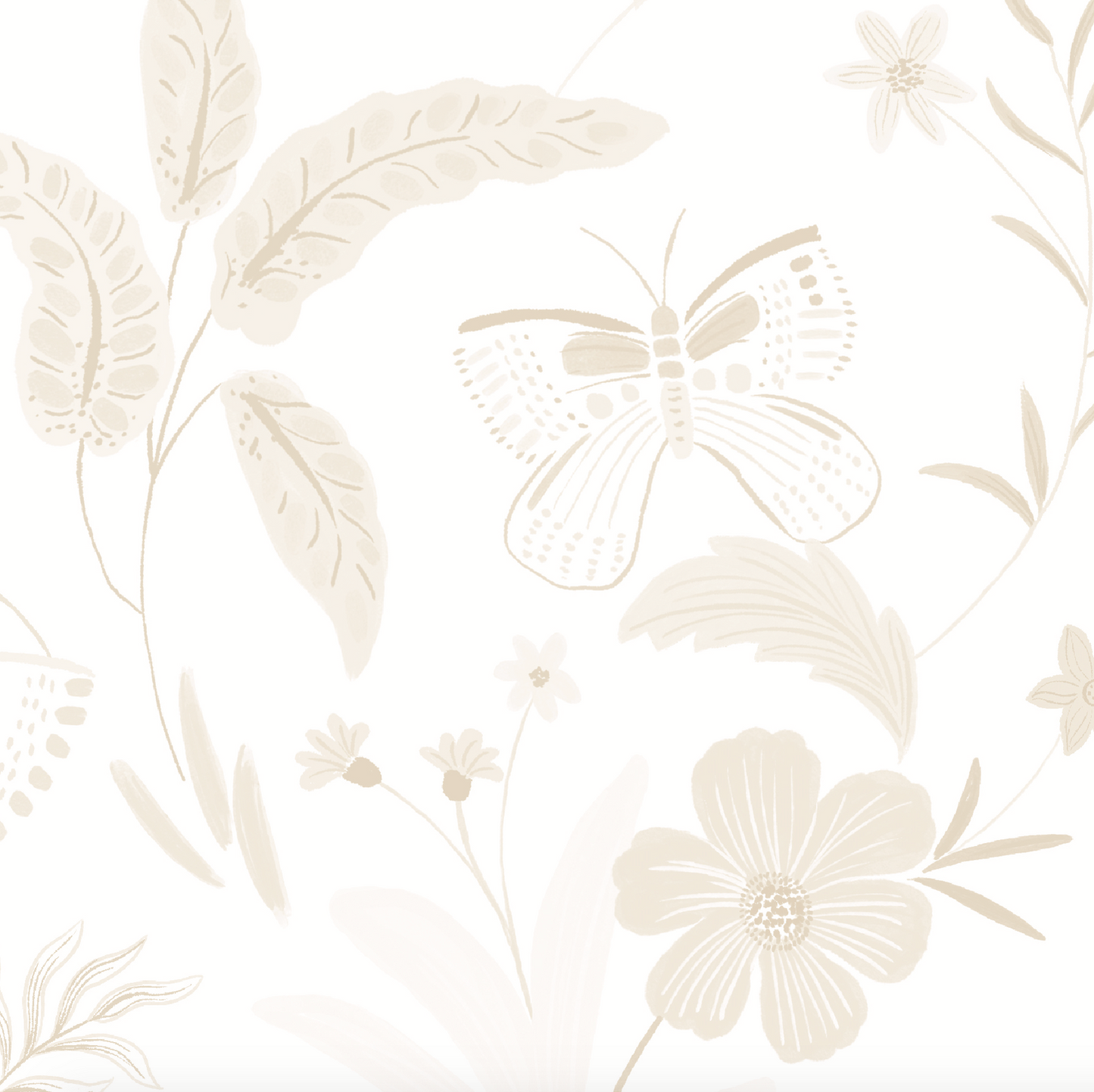 Butterfly Garden Wallpaper Repeat Pattern | Neutral - Munks and Me Wallpaper