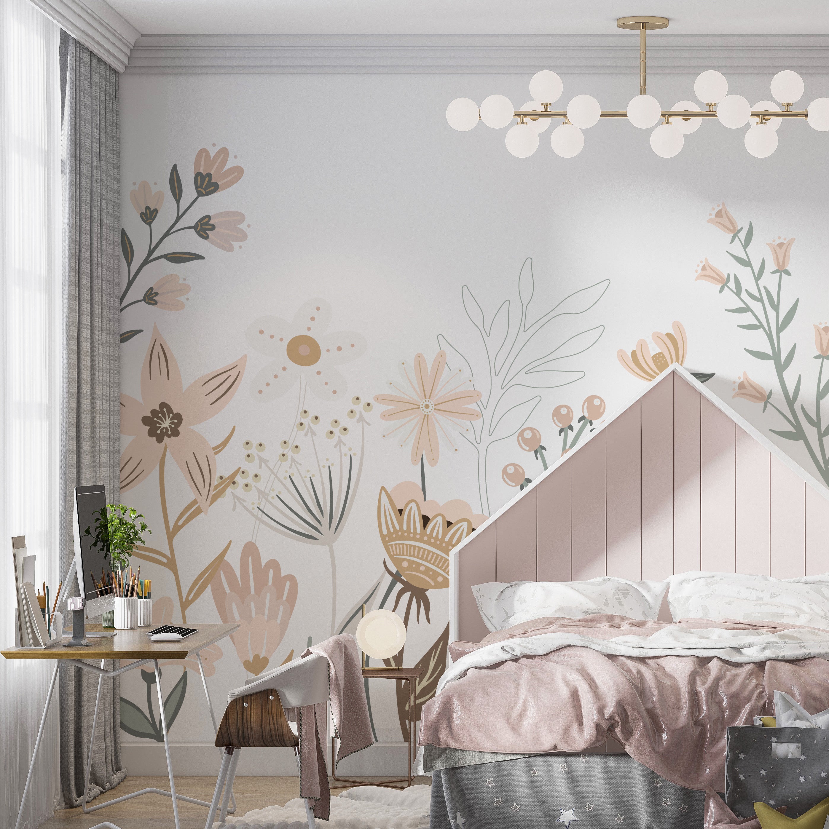 Millie Floral Garden Wallpaper Mural - Munks and Me Wallpaper