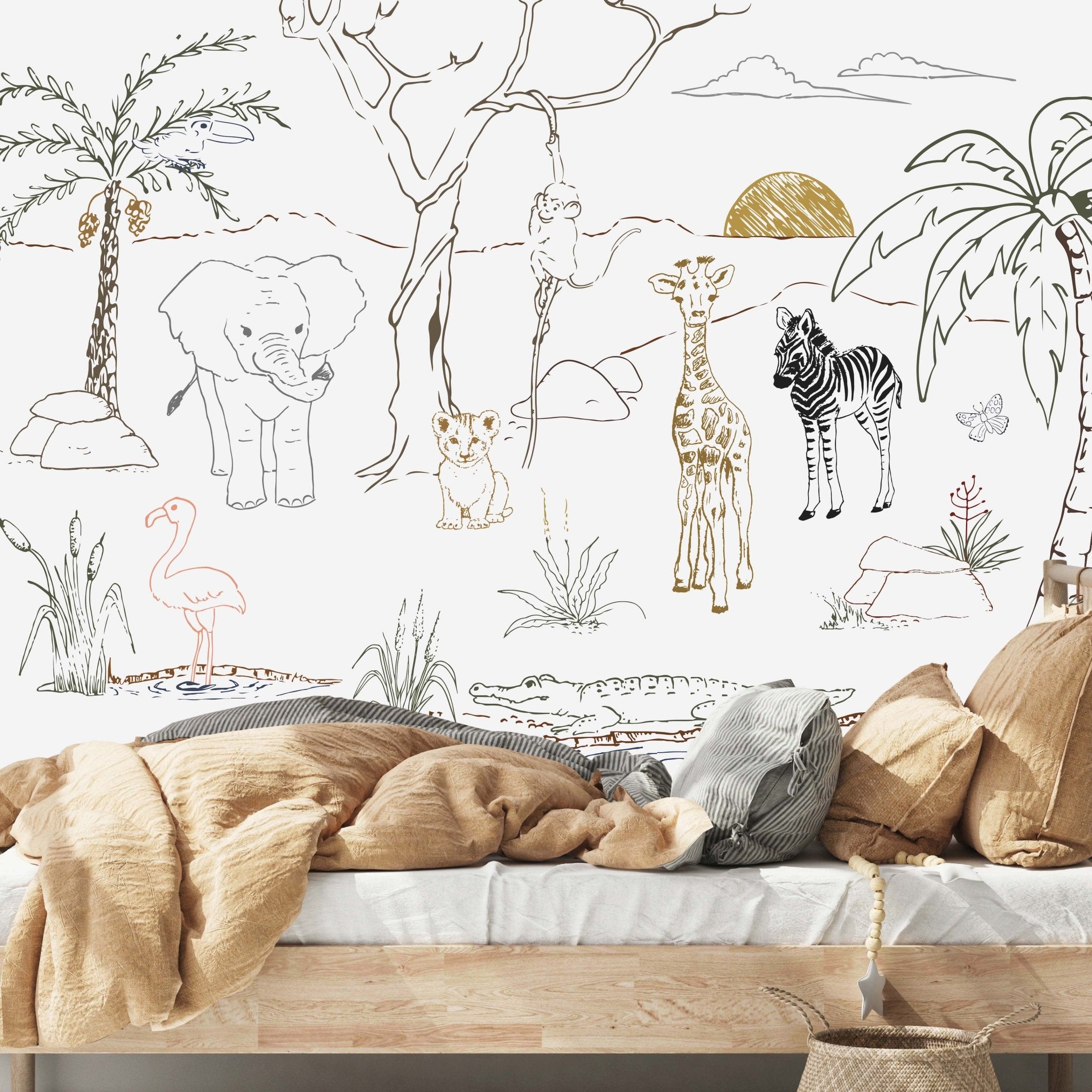 Our NEW Baby Safari Animal Wall Mural - Munks and Me - Nursery Wallpaper