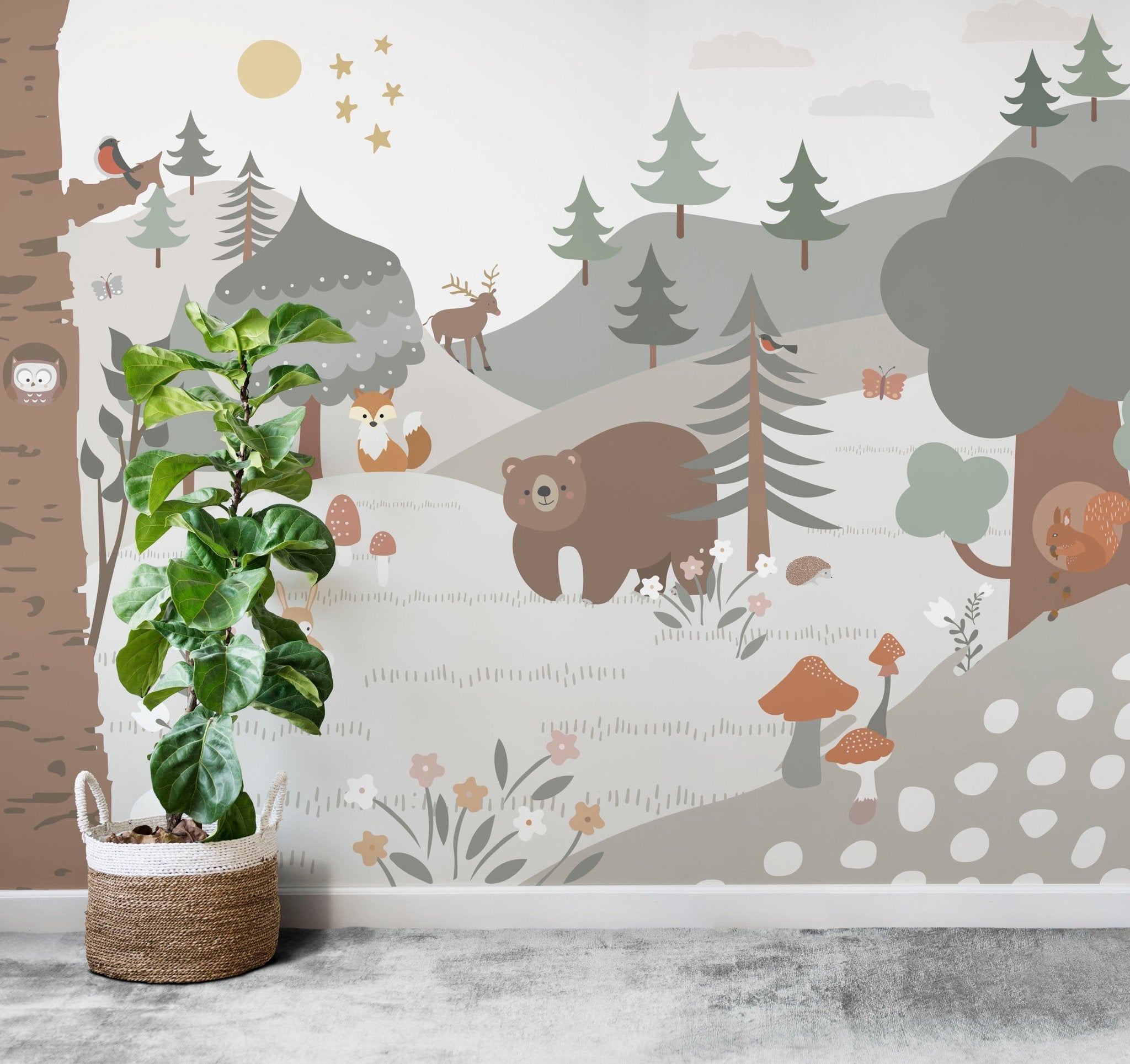 Woodland Wallpaper Mural - Munks and Me - Nursery Wallpaper