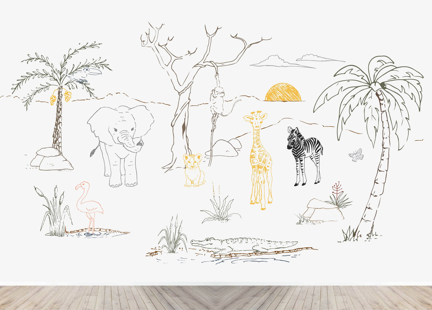 Load image into Gallery viewer, Custom Baby Safari Animal Wallpaper Mural | H261cm x W400cm - Munks and Me Wallpaper
