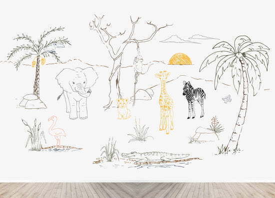 Custom Baby Safari Animal Wallpaper Mural | H261cm x W400cm - Munks and Me Wallpaper