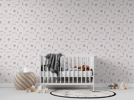 Beach Vibes Repeat Pattern Blue  | Sample - Munks and Me Wallpaper
