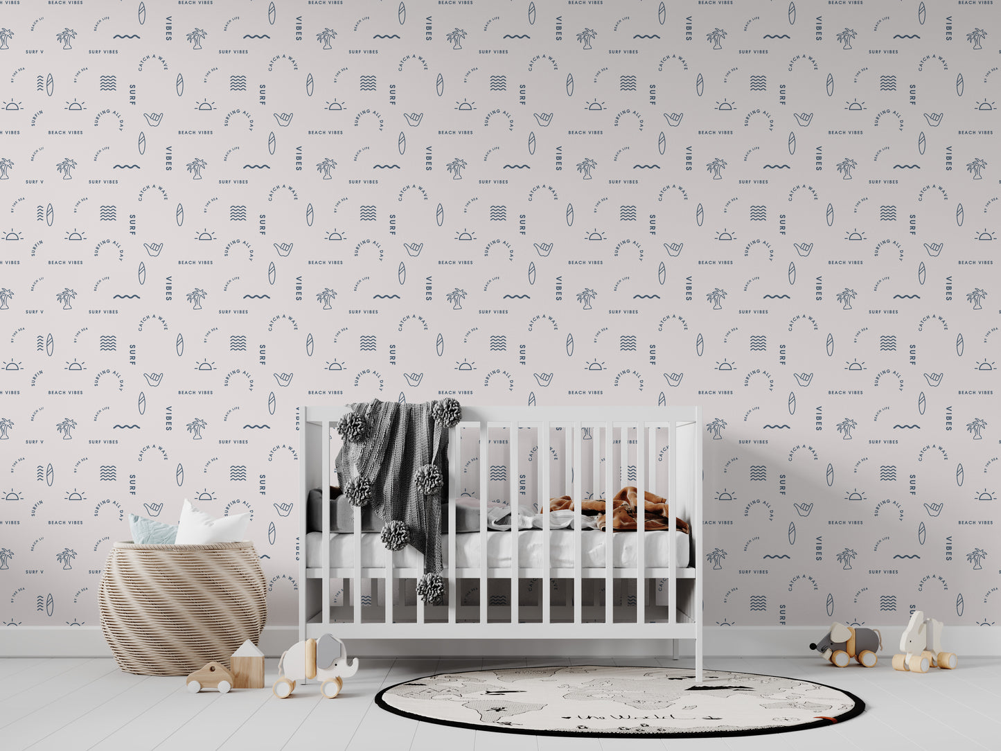 Load image into Gallery viewer, Beach Vibes Wallpaper Repeat Pattern | Blue - Munks and Me Wallpaper
