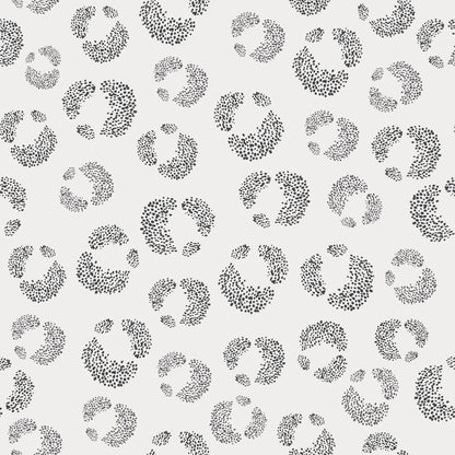 The Hallie Leopard Print Wallpaper Repeat Pattern in Charcoal features scattered black dots in circular clusters on a light gray background, offering an abstract, modern design ideal for adding whimsical style to your walls.