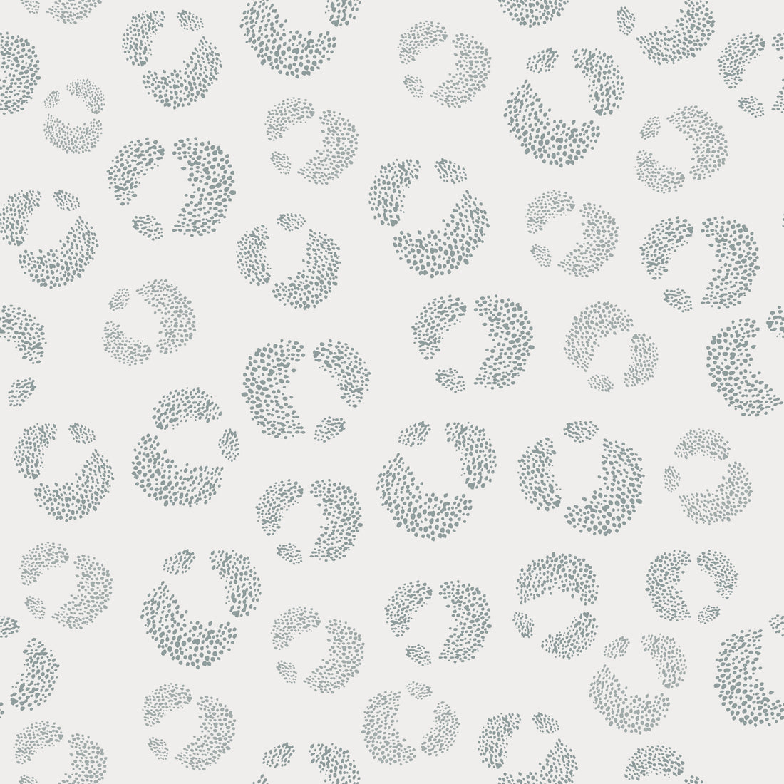 The Hallie Leopard Print Wallpaper in Light Blue features a seamless, playful repeat pattern of blue-gray dotted circles on white—a modern take on classic leopard print wallpaper.