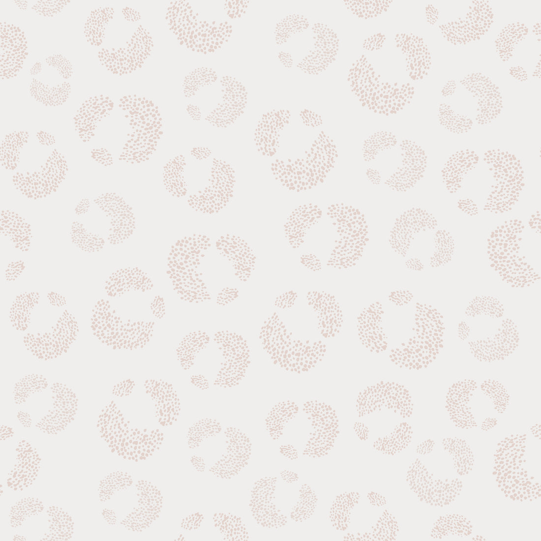 The Hallie Leopard Print Wallpaper Repeat Pattern in light pink features seamless dotted circular shapes on a white background, creating a soft, abstract look—ideal for those who prefer subtle statement wallpaper.