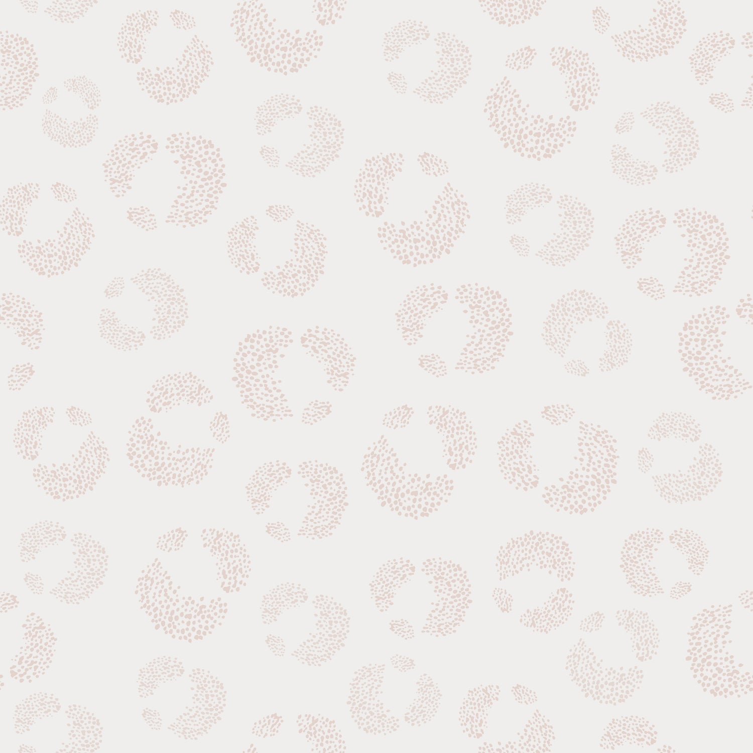 The Hallie Leopard Print Wallpaper Repeat Pattern in light pink features seamless dotted circular shapes on a white background, creating a soft, abstract look—ideal for those who prefer subtle statement wallpaper.