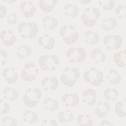 The Hallie Leopard Print Wallpaper Repeat Pattern in light pink features seamless dotted circular shapes on a white background, creating a soft, abstract look—ideal for those who prefer subtle statement wallpaper.
