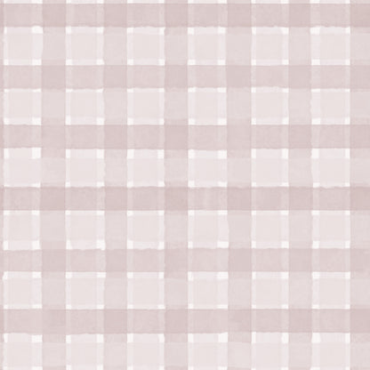 Checkered Wallpaper Repeat Pattern | Pink features a seamless light pink and white plaid with evenly spaced lines and a soft watercolor effect—ideal for childrens room wallpaper or a pink nursery.