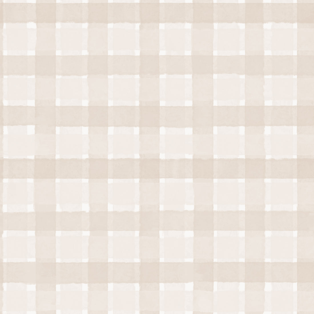 Checkered Wallpaper Repeat Pattern Cream | Sample features a seamless beige and white plaid with soft, watercolor-style grid lines. The subtle, even texture highlights premium wallpaper quality for a gentle, textured background.