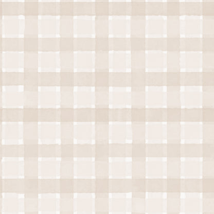The Checkered Wallpaper Repeat Pattern | Cream features a seamless beige and white plaid design with soft lines and a watercolor texture, ideal for adding a gentle touch to nursery décor.