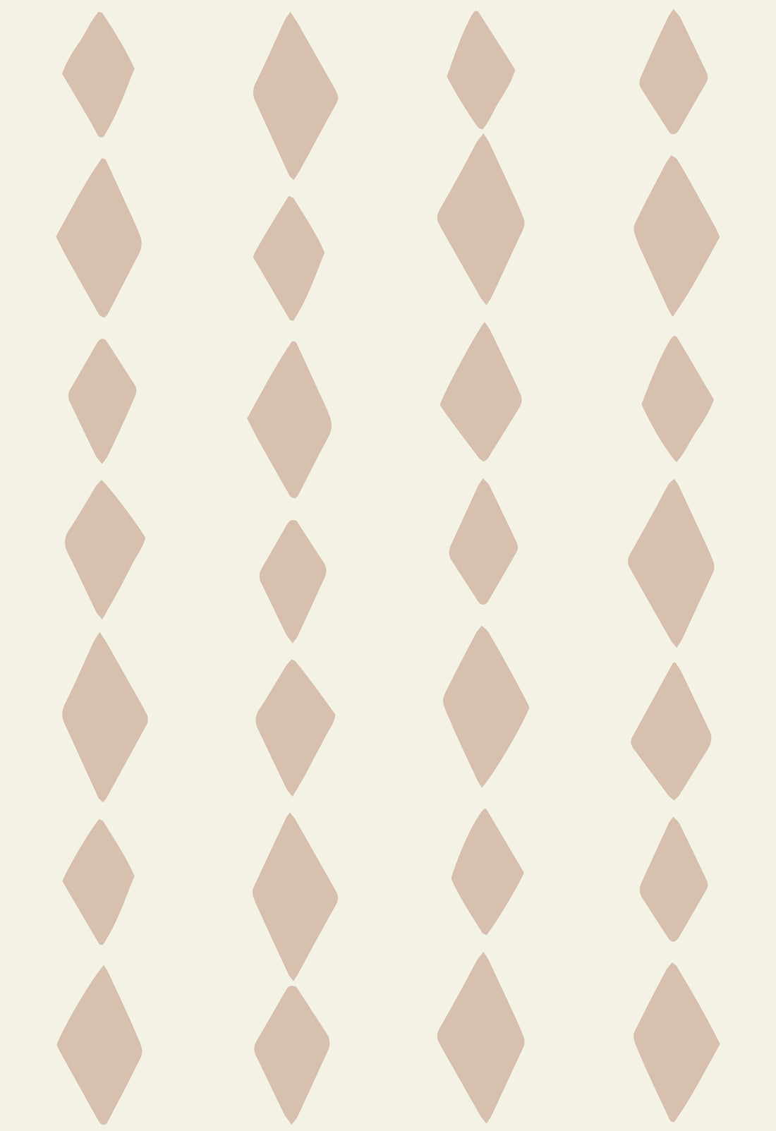 Jolly Jester Wallpaper Repeat Pattern | Pink features vertical rows of evenly spaced, tan diamonds on an off-white background. The harlequin design creates a playful effect with rows alternating in diamond size.