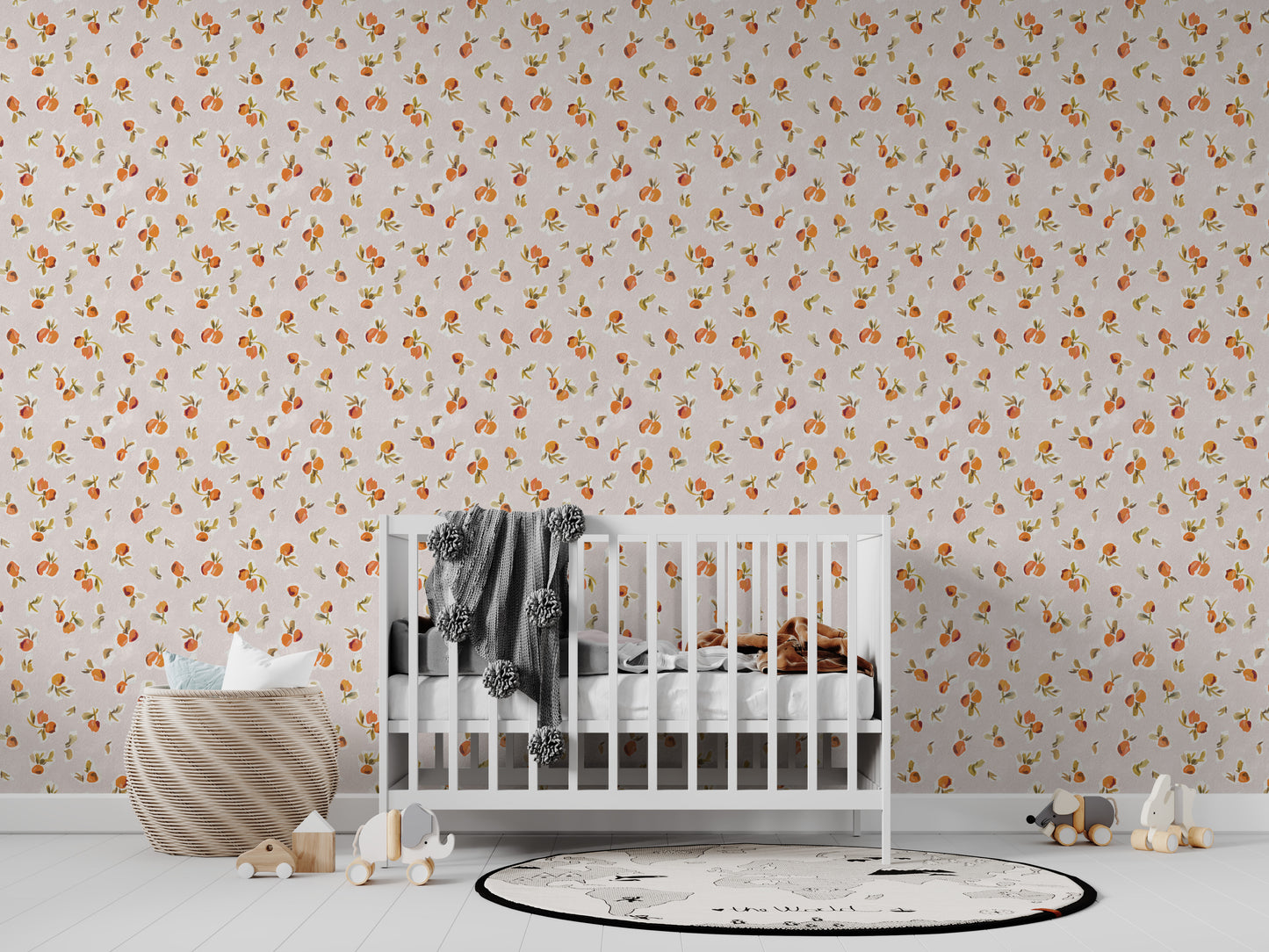 Ollies Oranges Repeat Pattern | Pink - Munks and Me Wallpaper