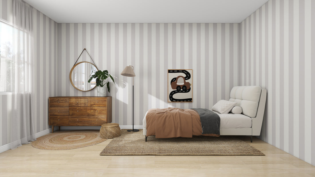 Circus Stripe Wallpaper Stone | Sample