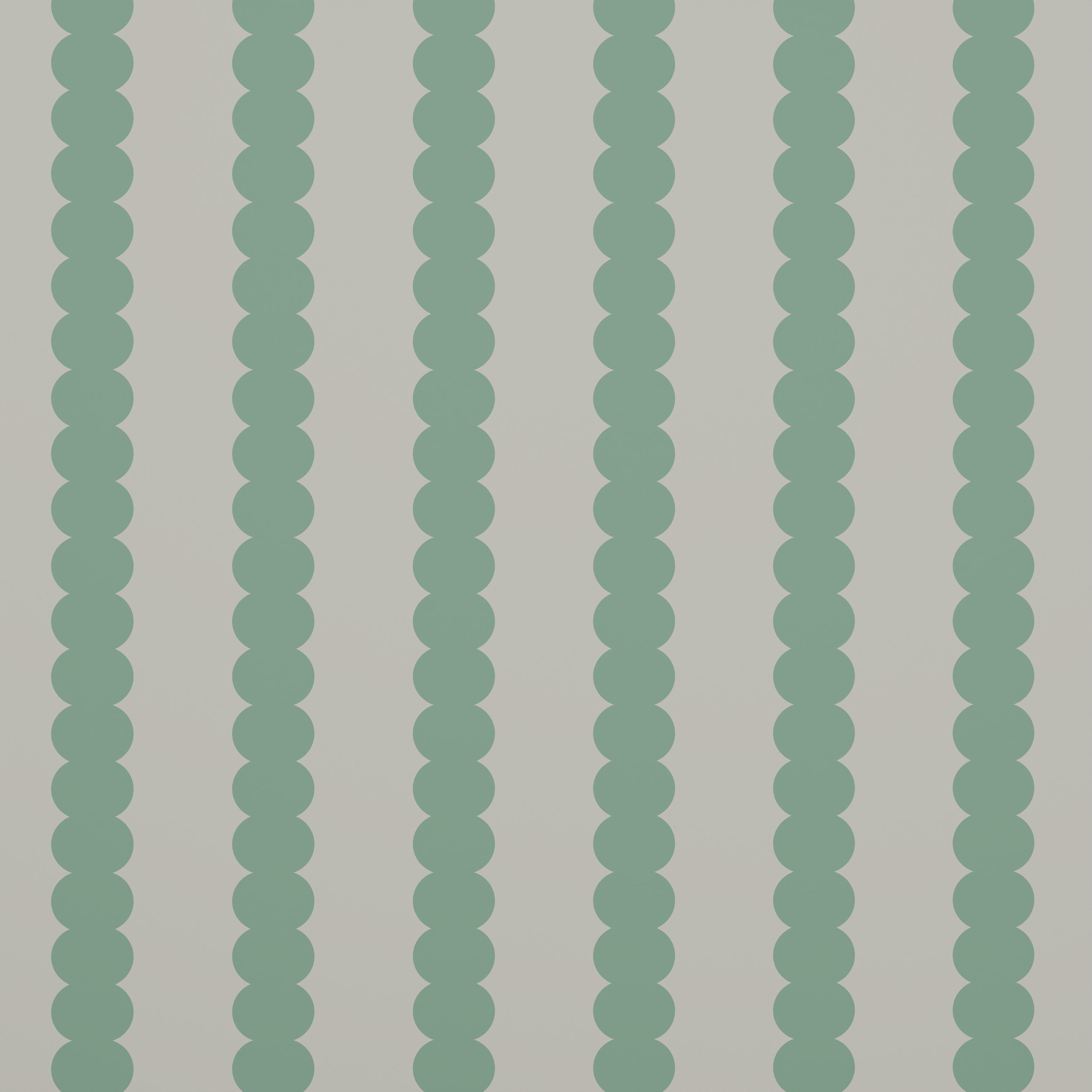 A high-quality wallpaper sample featuring custom green seafoam scallop stripe patterns of overlapping vertical lines, evenly spaced on a white background.