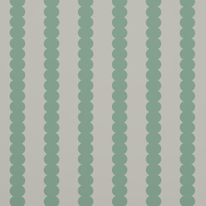 A high-quality wallpaper sample featuring custom green seafoam scallop stripe patterns of overlapping vertical lines, evenly spaced on a white background.