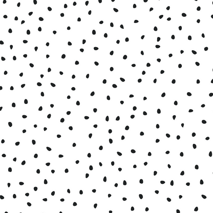 A sample of Black Cora Spotty Wallpaper featuring an abstract design of irregular black dots evenly scattered on a white background.