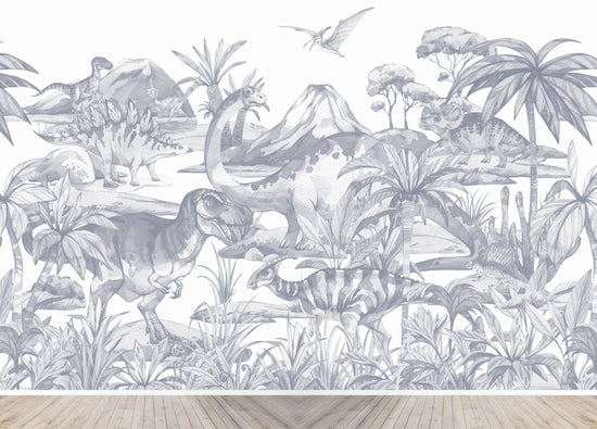 Load image into Gallery viewer, Custom Blue Dinosaur World Mural | H227cm x W348cm - Munks and Me Wallpaper
