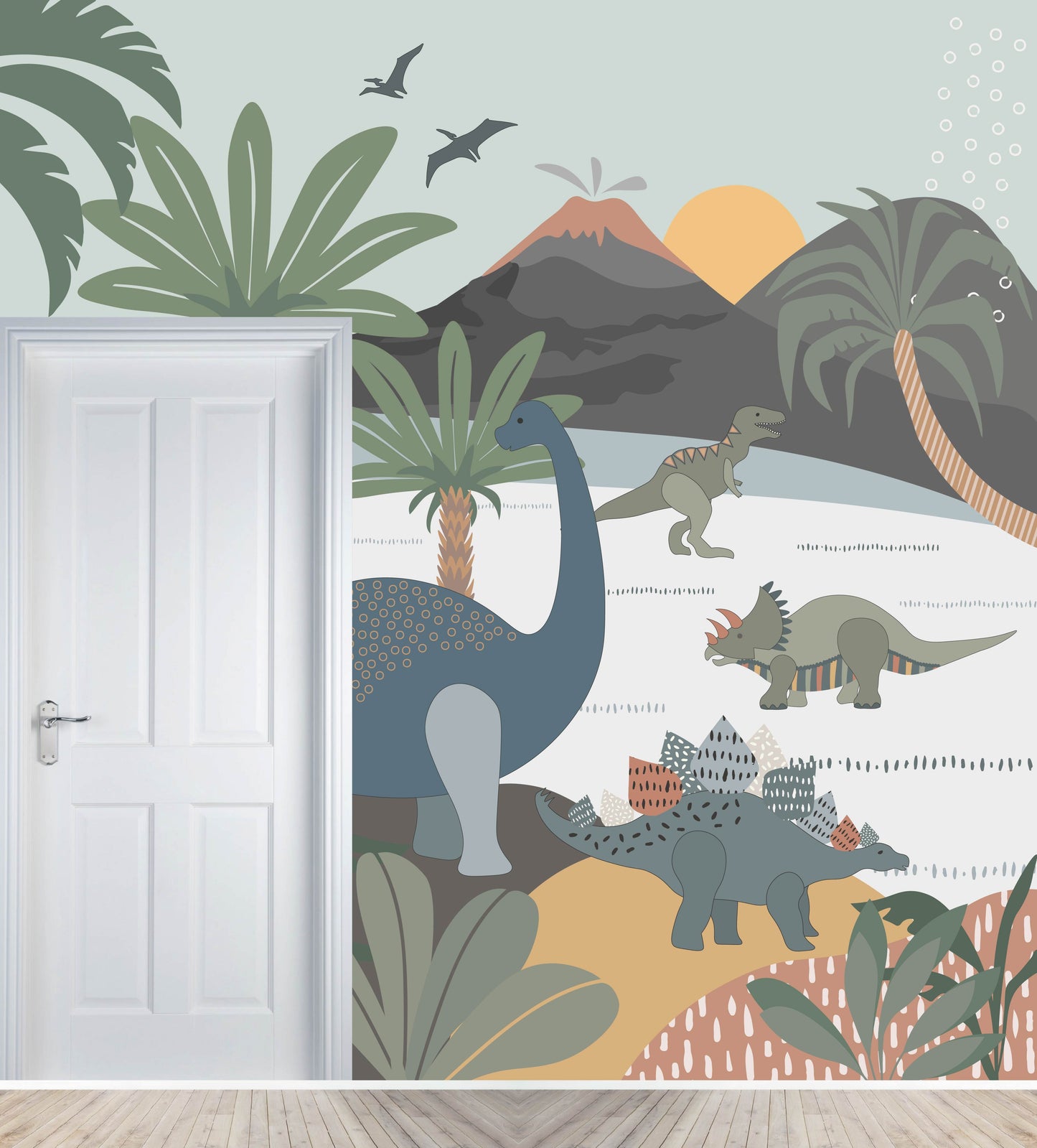 Custom Dinosaur and Friends Wallpaper H276cm x W265cm - Munks and Me Wallpaper