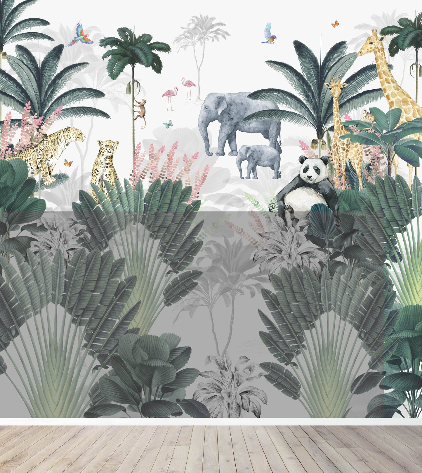Custom Leopard and Friends with Panda Wallpaper Mural | H210CM X W212CM - Munks and Me Wallpaper