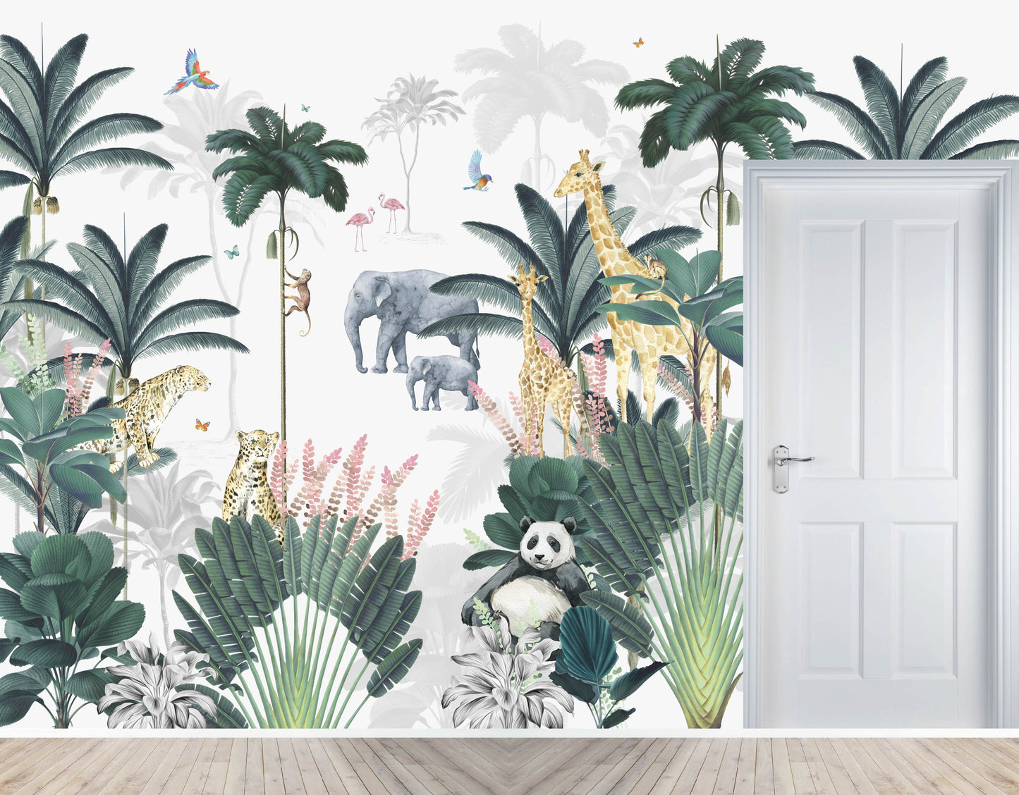 Custom Leopard and Friends with Panda Wallpaper Mural | H251CM X W351CM - Munks and Me Wallpaper