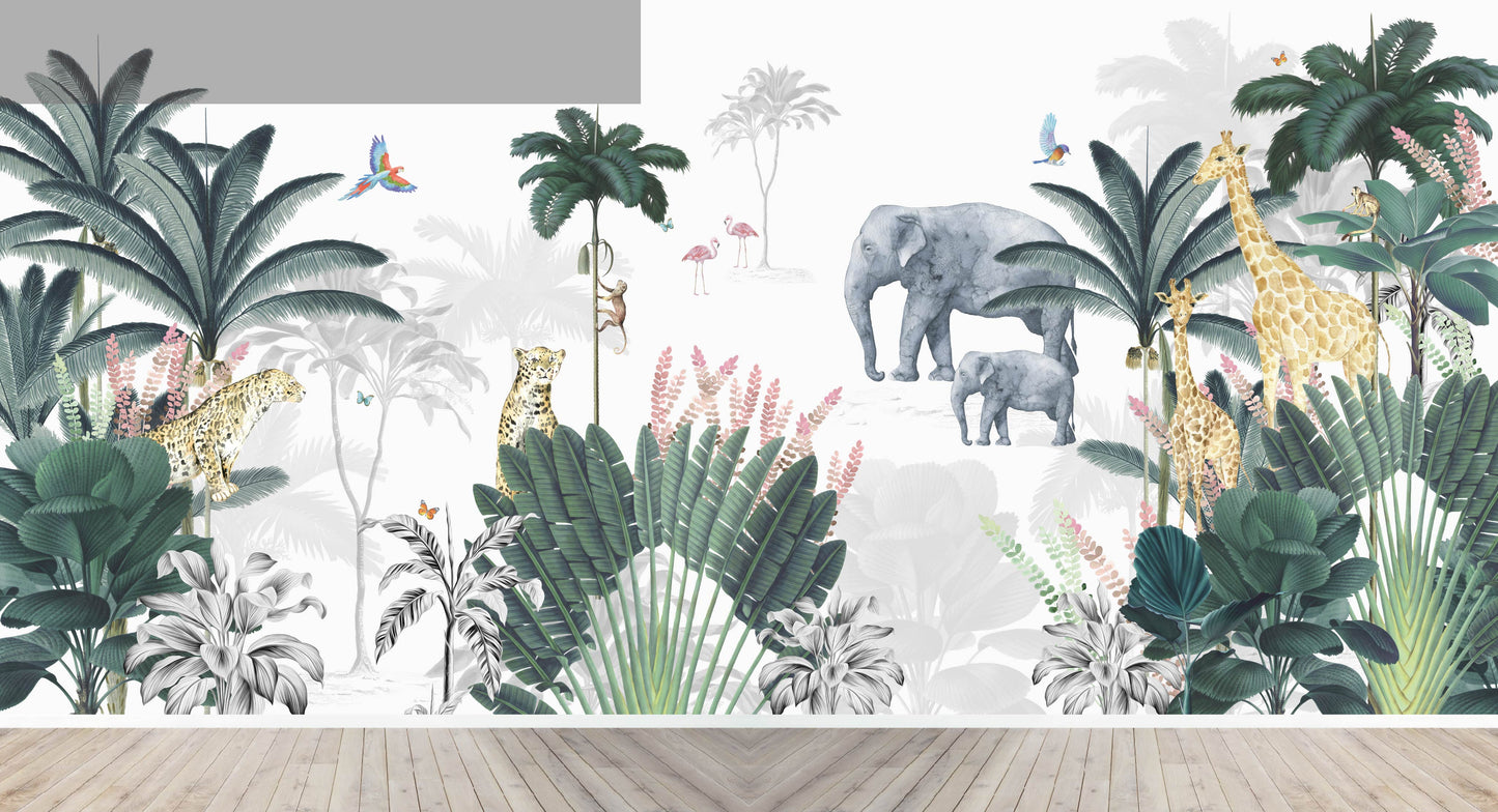Custom Leopard and Friends Jungle Wallpaper Mural | H276CM X W578CM - Munks and Me Wallpaper