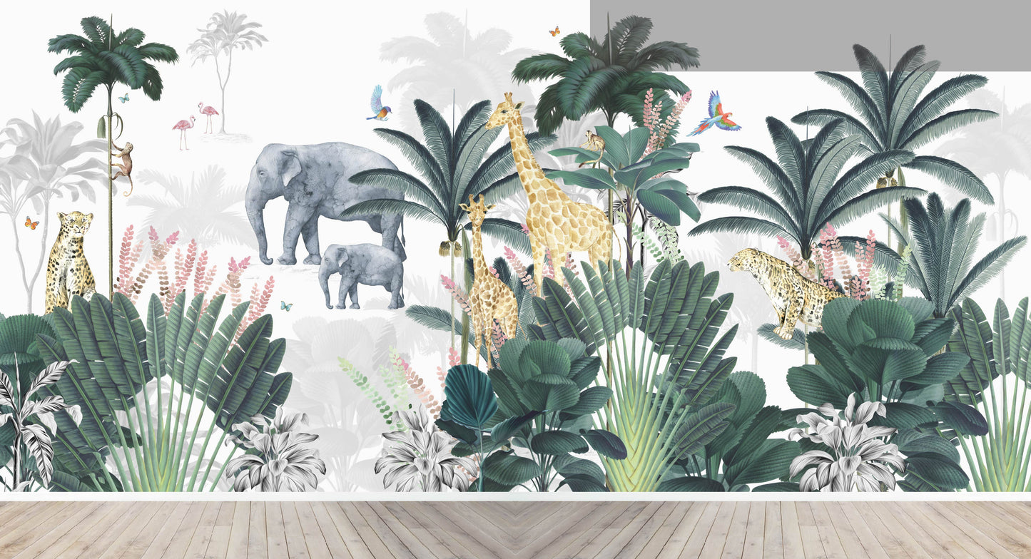 Custom Leopard and Friends Jungle Wallpaper Mural | H276CM X W578CM - Munks and Me Wallpaper
