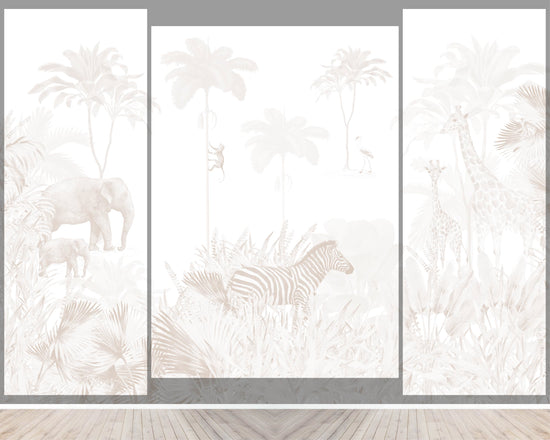 Load image into Gallery viewer, Custom Neutral Jungle Mural | H147cm x W200cm - Munks and Me Wallpaper
