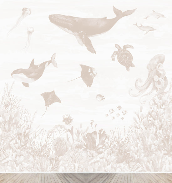 Custom Neutral Ocean Magic Mural | H230CM X W231CM - Munks and Me Wallpaper