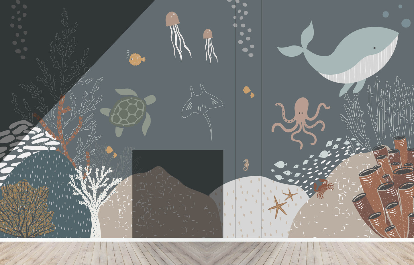 Load image into Gallery viewer, Custom Under The Sea Navy Mural | H241CM X W419CM - Munks and Me Wallpaper
