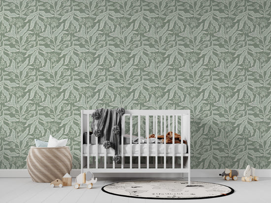Elodies Thistle Wallpaper Repeat Pattern Sage | Sample - Munks and Me Wallpaper