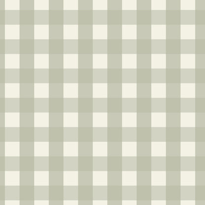 Mini Check Wallpaper, Green featuring a light sage green and off-white gingham check pattern.