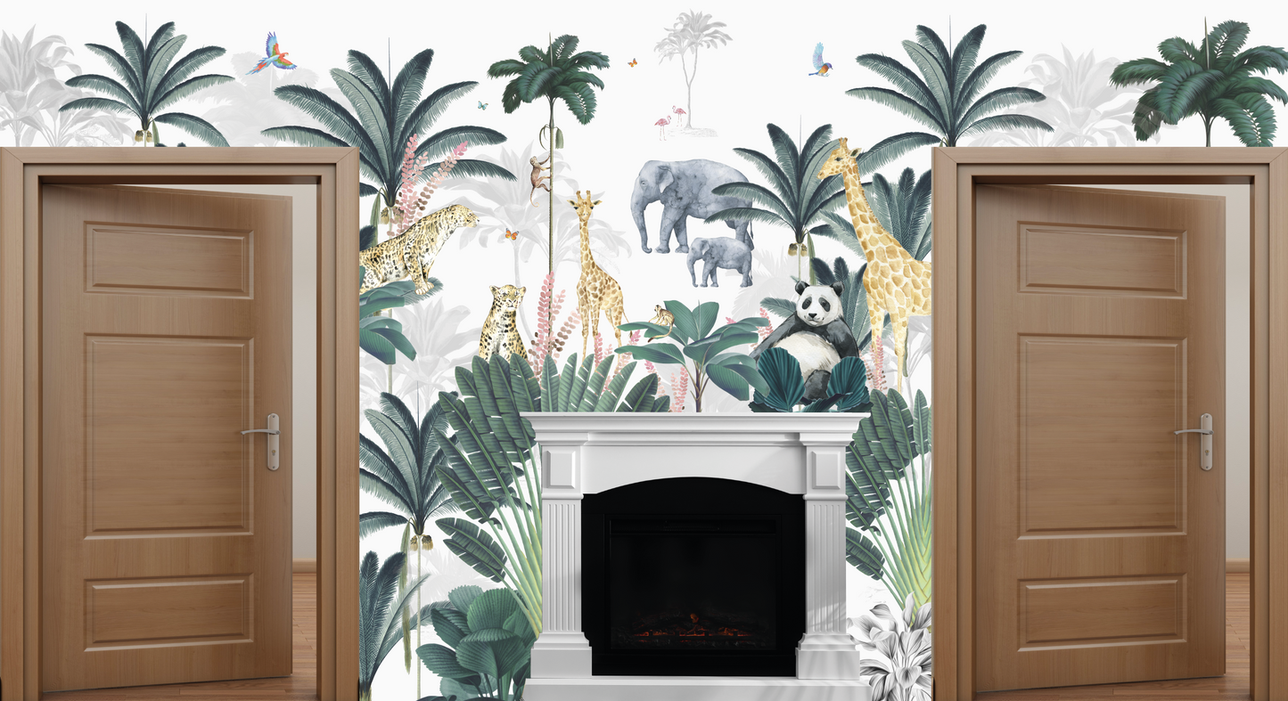 Custom Leopard and Friends Wallpaper | H222cm x W408cm - Munks and Me Wallpaper