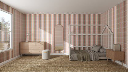 Little Abacus Stripe wallpaper in red and blue