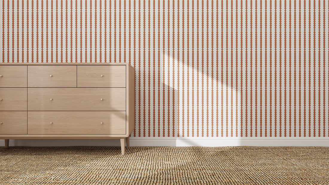 Little Abacus Stripe wallpaper in red and blue