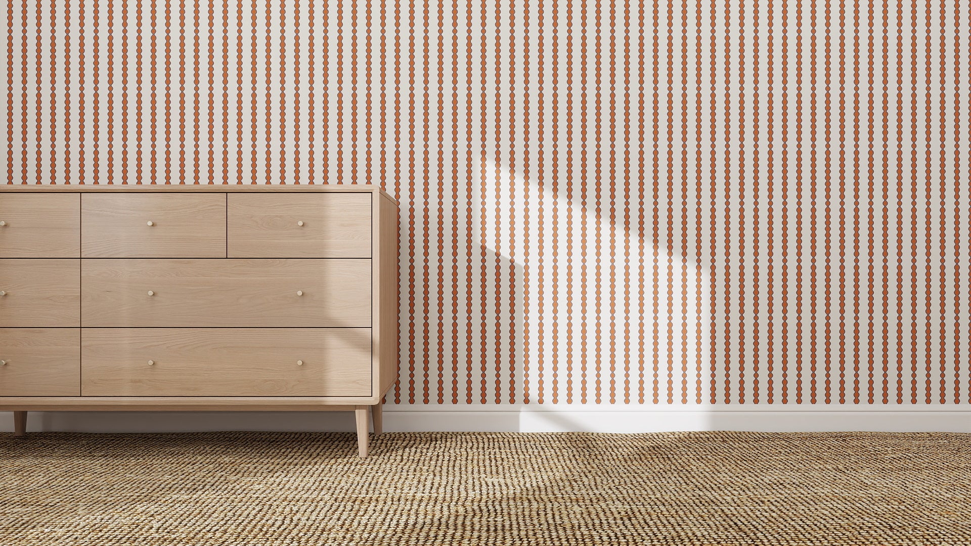 Little Abacus Stripe wallpaper in red and blue