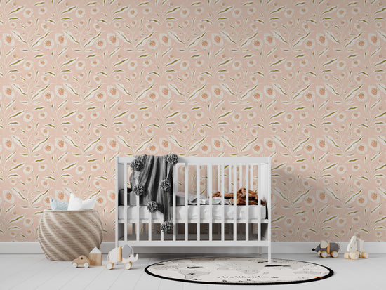 Matlidas Sunflower Wallpaper Repeat Pattern Pink | Sample - Munks and Me Wallpaper