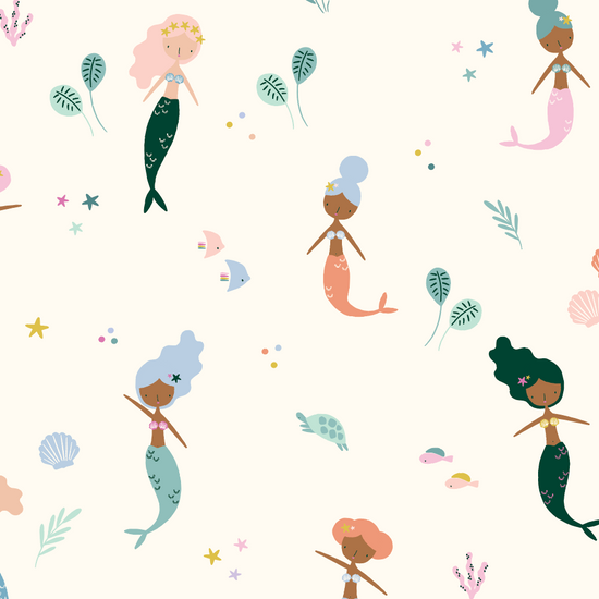 Mermaid Friends Repeat Pattern - Munks and Me Wallpaper