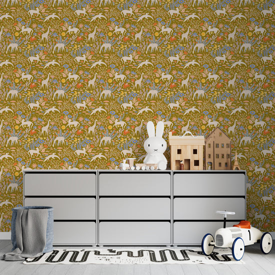 Load image into Gallery viewer, Mils Menagerie Wallpaper Repeat Pattern Gold - Munks and Me Wallpaper
