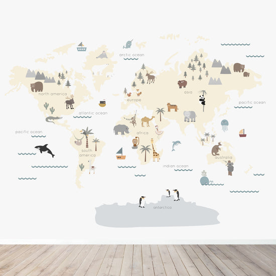 Load image into Gallery viewer, Character World Map Wallpaper Mural - Munks and Me Wallpaper
