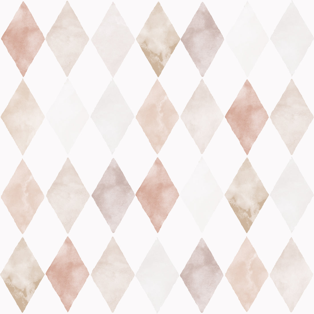 Harlequin Watercolour Wallpaper Repeat Pattern | Pink features seamless watercolor diamond shapes in blush and light brown on a white background, perfect for playful designs or as a chic pink wallpaper accent.
